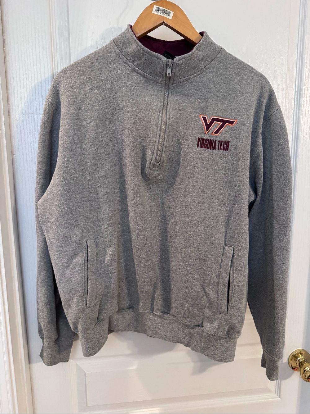 Gray Virginia Tech Quarter-Zip Pullover Sweatshirt Size L